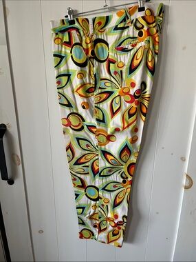 Loudmouth Men’s Retro Floral Print Casual Pants in White, Yellow & Green